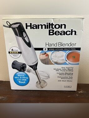 Hamilton Beach White and Black Hand Blender with Whisk Attachment